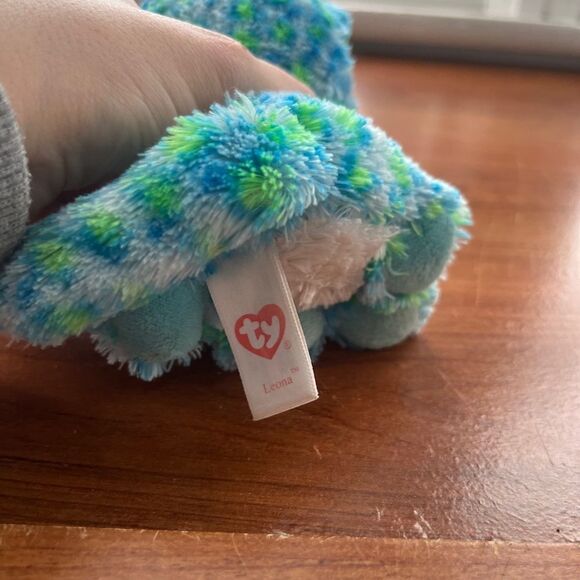 Ty Beanie Boo Leona The Leopard Cat‎ Teal Blue Green No Hang Tags Plushie 6in - Picture 5 of 5